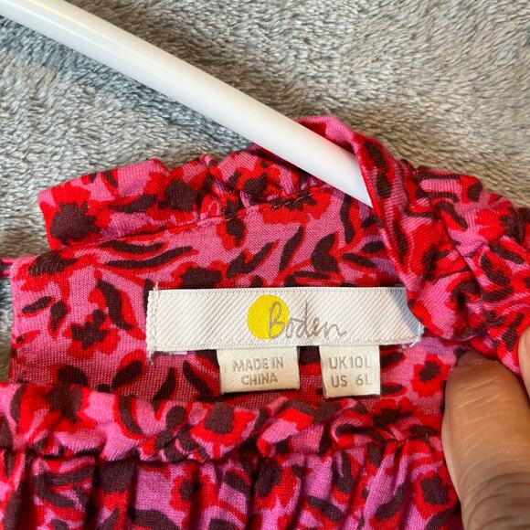 Boden Pink & Red Yoke Detail Belted Jersey Mini Dress Women’s Size 6 Tall - Picture 6 of 7